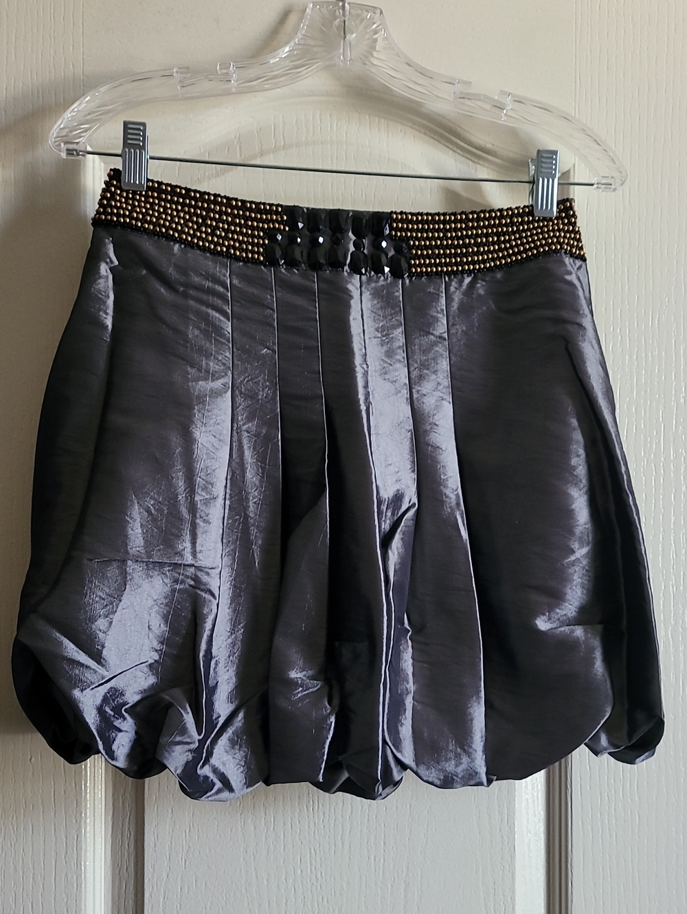 Twelve by Twelve Shimmery Gray Bubble Skirt with Gold-Beaded Waist